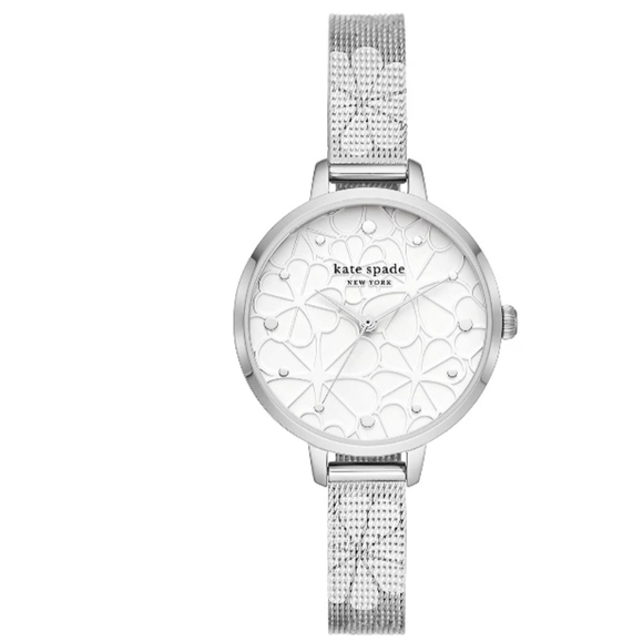 NWT Kate Spade Silver Floral Women's Mesh Band Watch. No Box. - Picture 1 of 2